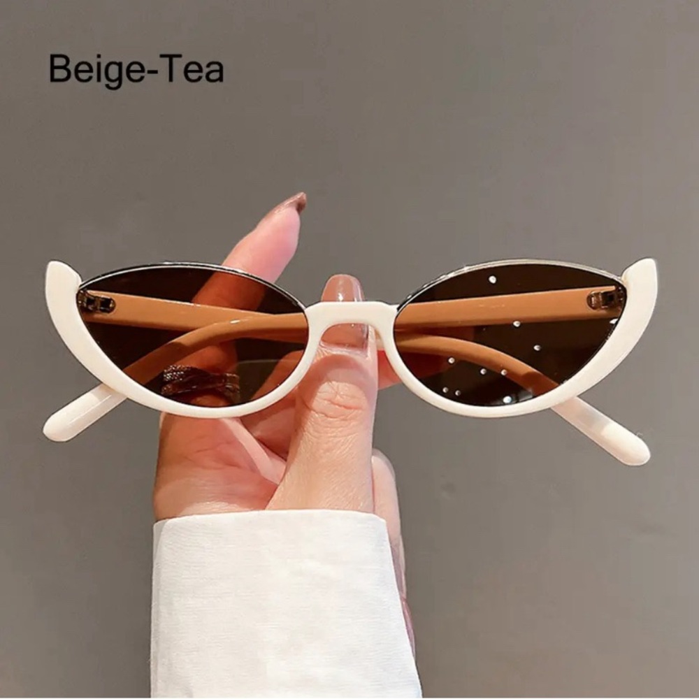 Beige Tea Cat Eye Trendy Shades Retro Casual Fashion Eyewear Frame Sunglasses